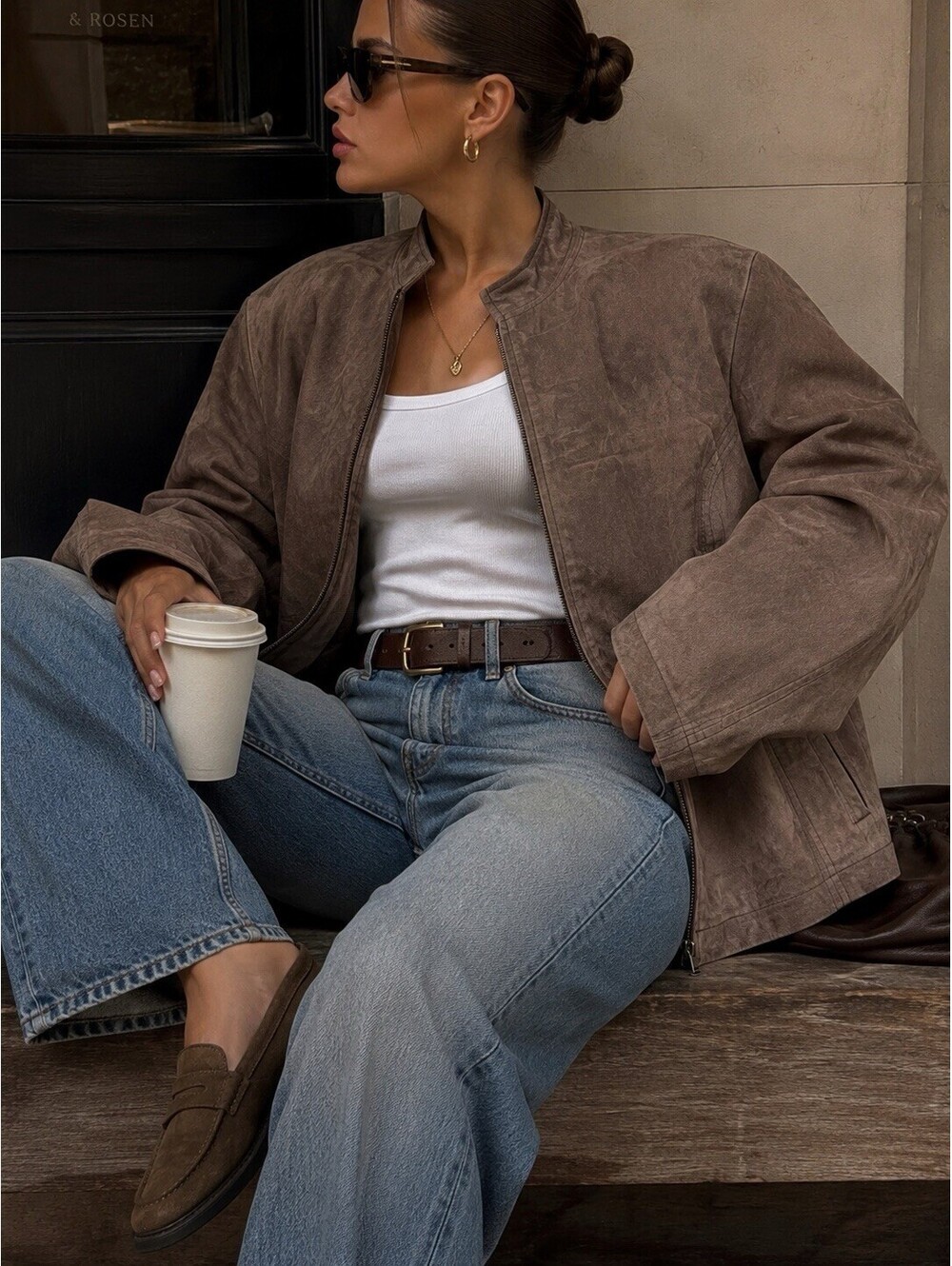 Oversized Brown Suede Leather Jacket 3X Taupe Minimal Moto